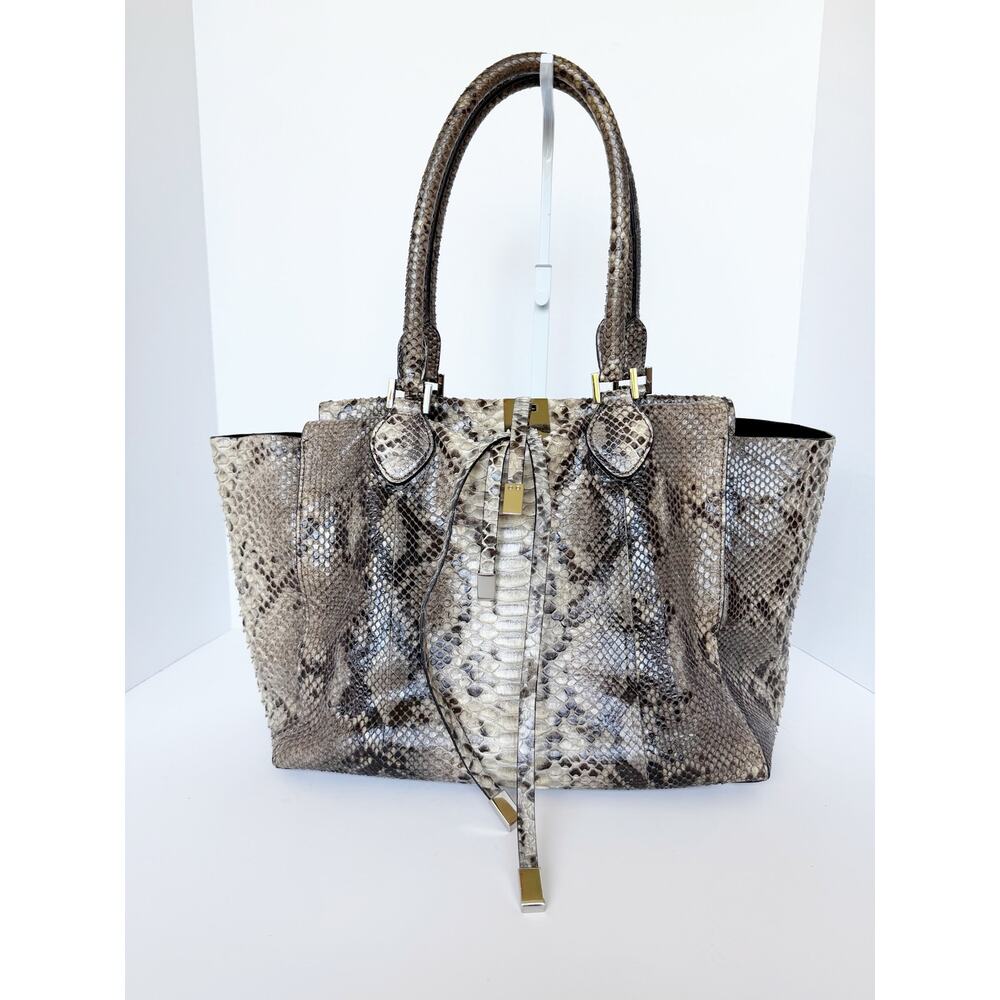 Michael Kors Collection Miranda Python Tote Bag Handbag Brown Cream